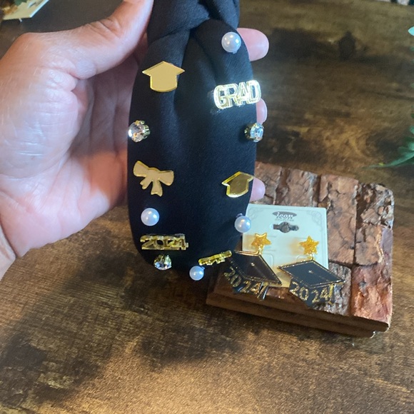 Black, gold, and Pearl, 2024 graduate headband and earring set! - Picture 4 of 6